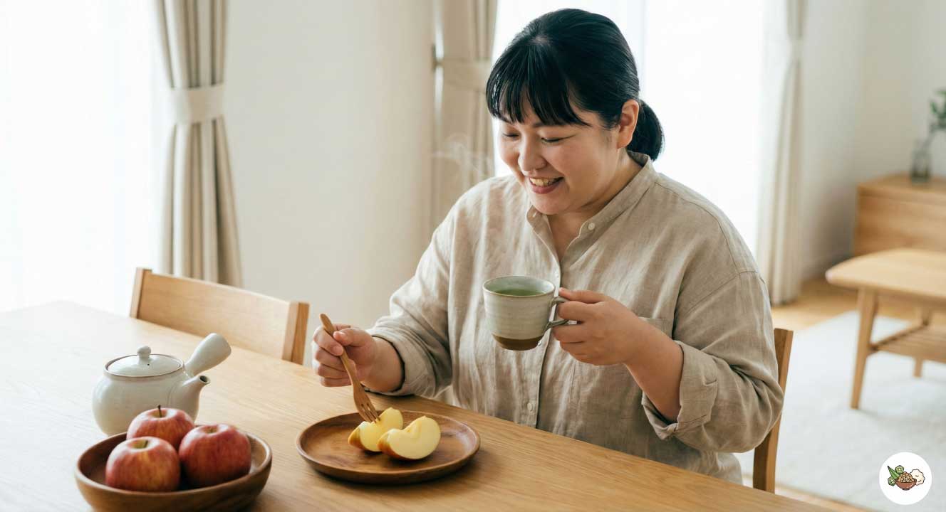 緑茶やリンゴで食後の消臭を行う